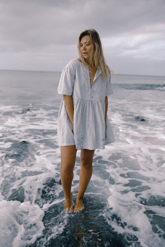 BARE ROAD DARCEY DRESS BLUE STRIPE