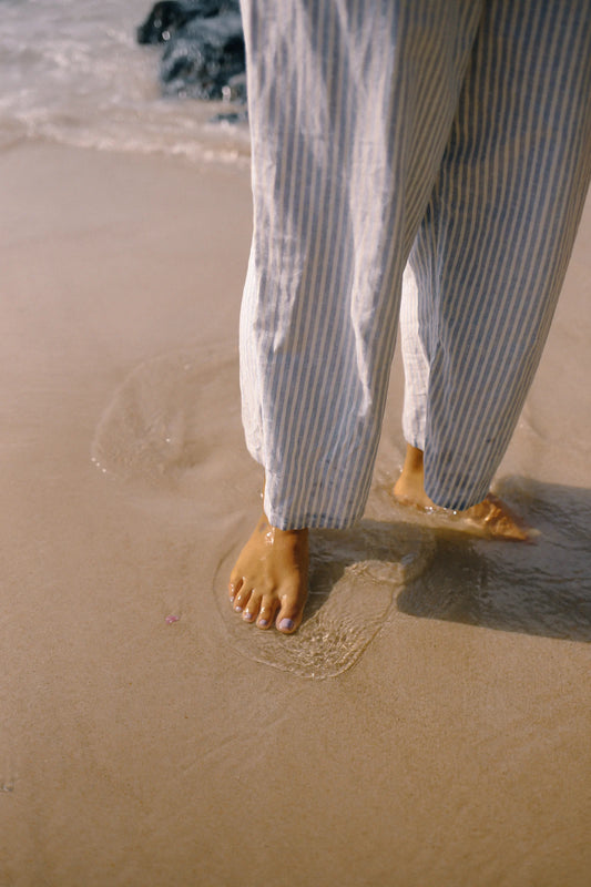 BARE ROAD CHLOE TIE PANT BLUE STRIPE