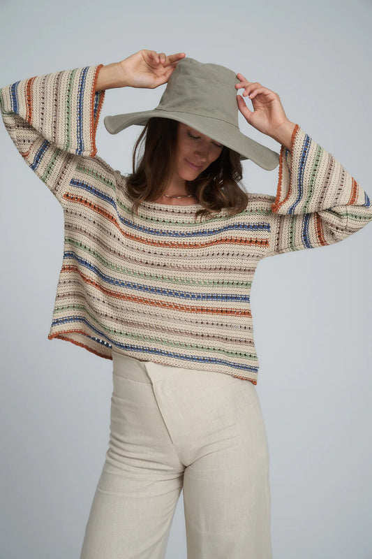 LILYA COLLECTIVA STRIPE KNIT TOP DESERT