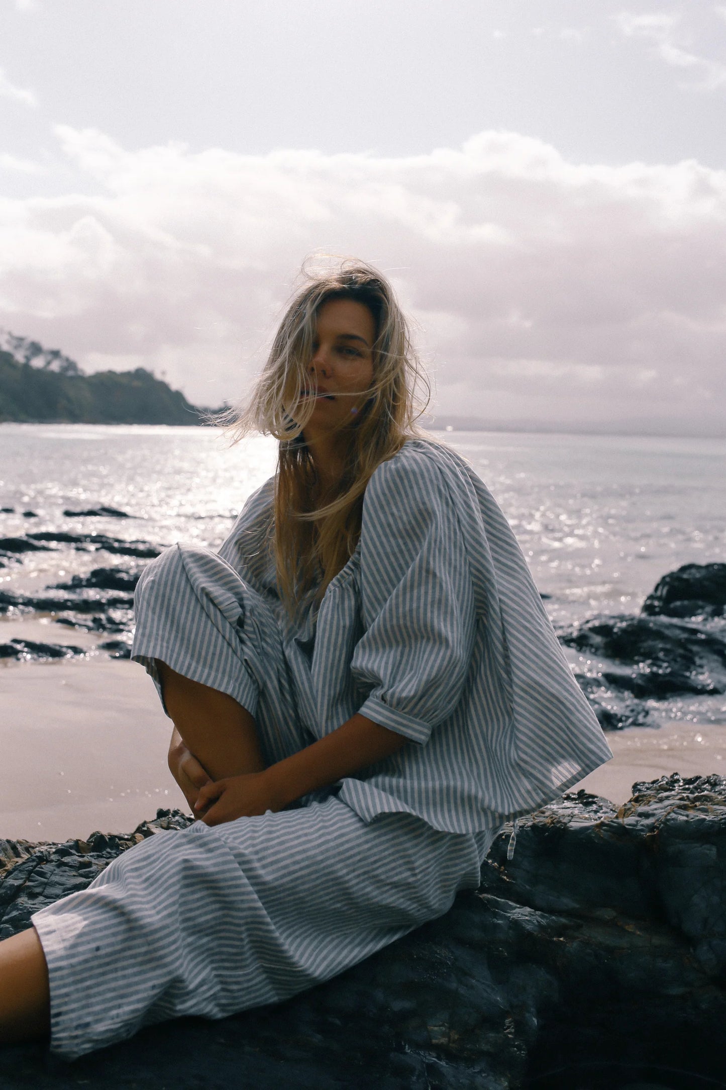 BARE ROAD CHLOE BLOUSE BLUE STRIPE