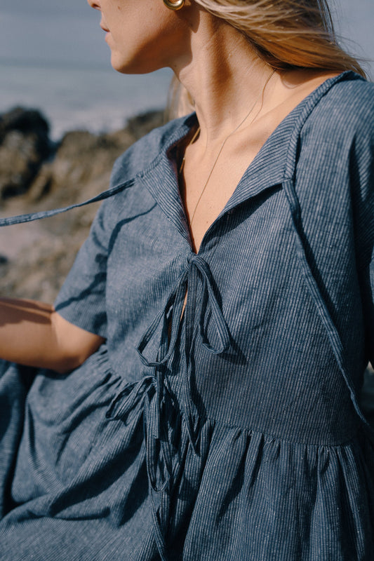 BARE ROAD DARCEY TIE DRESS NAVY